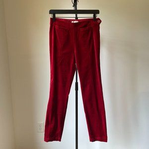 Anthropologie Red Velvet Slim Trousers